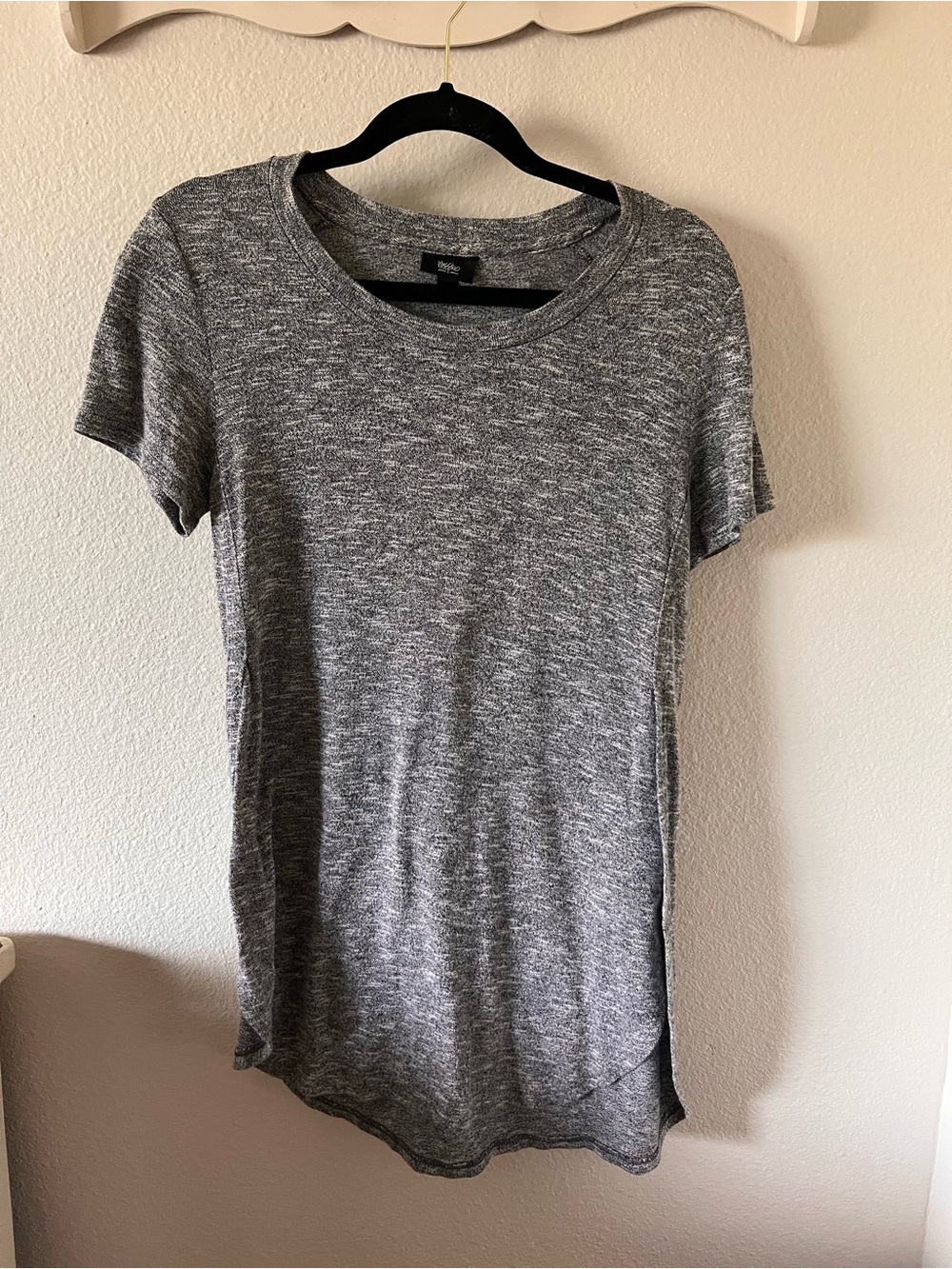 Mossimo Heather Gray Short Sleeve Crewneck Top Side Slit Tunic S/P